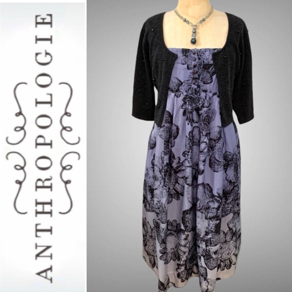 Anthropologie Moulinette Soeurs light indigo blue sunflower print dress- 2